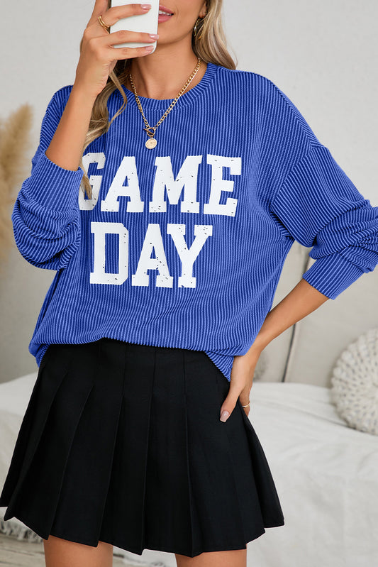 Bluing Corded GAME DAY Graphic Long Sleeve Top