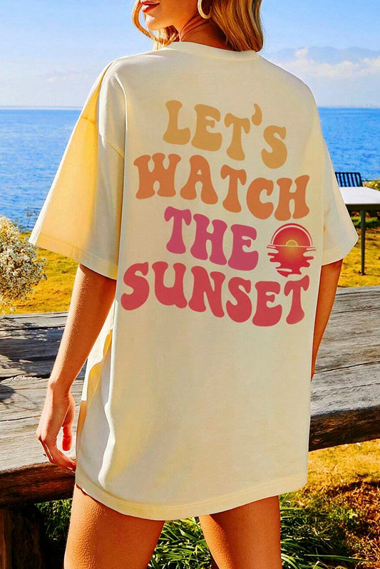 Yellow Cream LET'S WATCH THE SUNSET Print Half Sleeve Long Tee