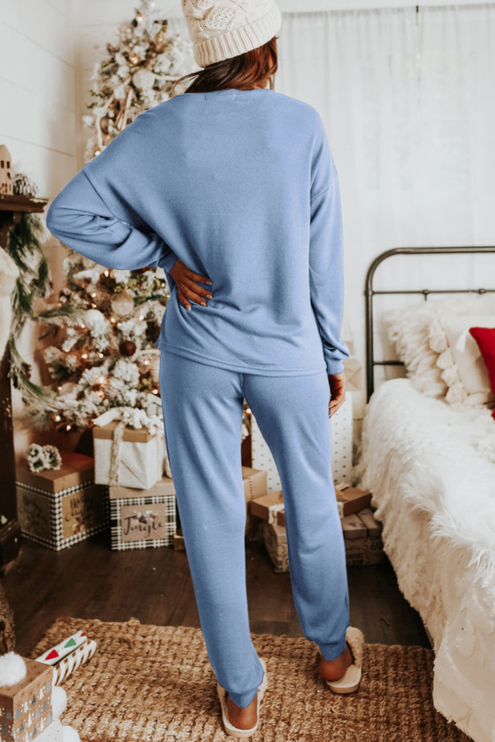 Beau Blue Long Sleeve Pullover & Jogger Pants Loungewear Set