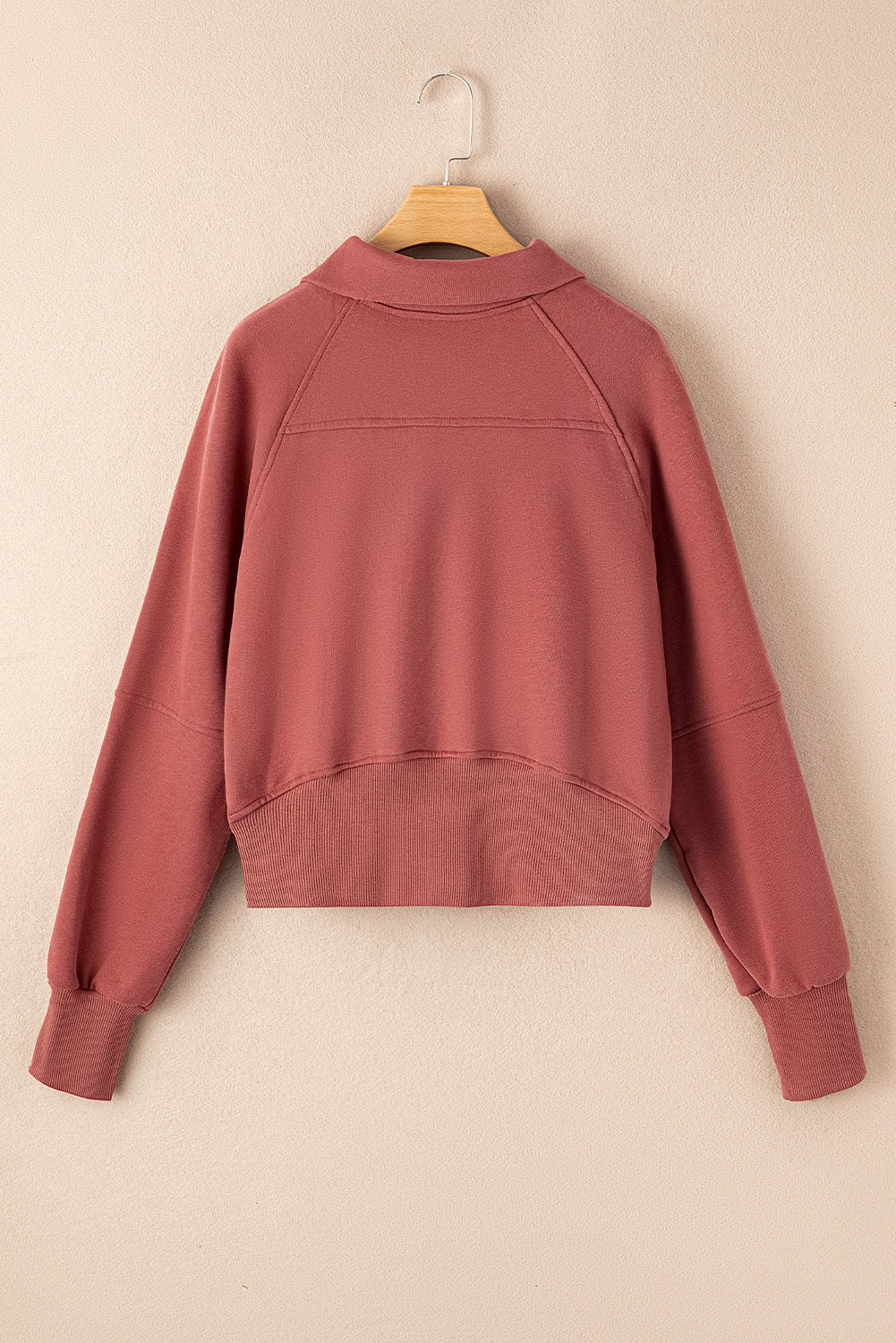 Bonbon Zip Up Stand Collar Ribbed Thumbhole Sleeve Sweatshirt