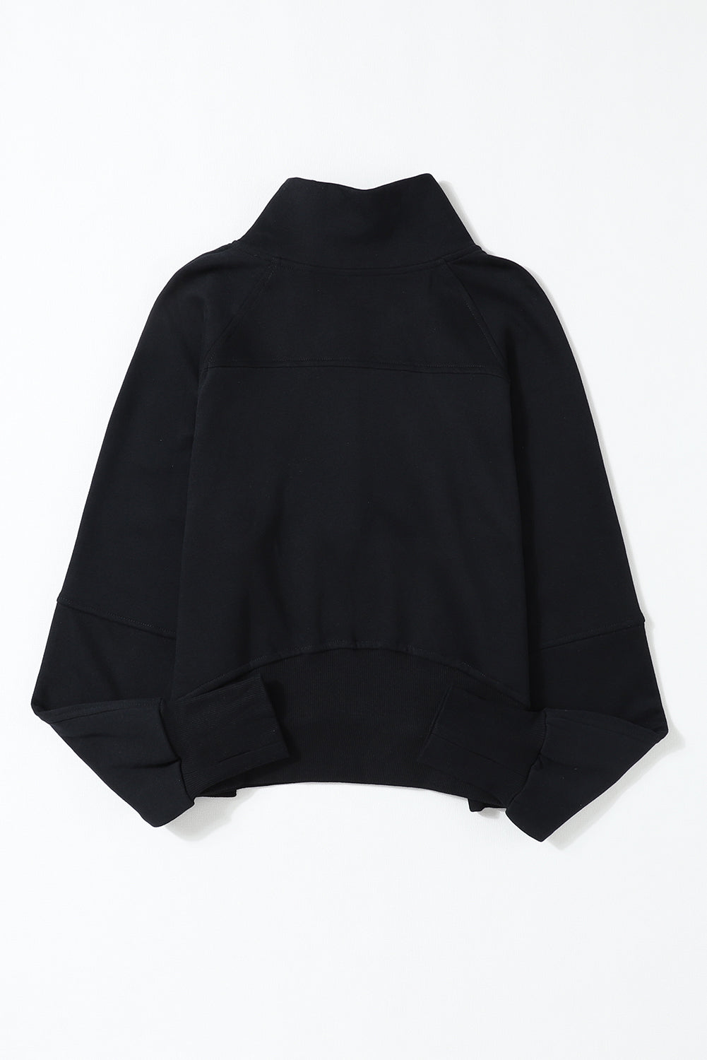 Bonbon Zip Up Stand Collar Ribbed Thumbhole Sleeve Sweatshirt