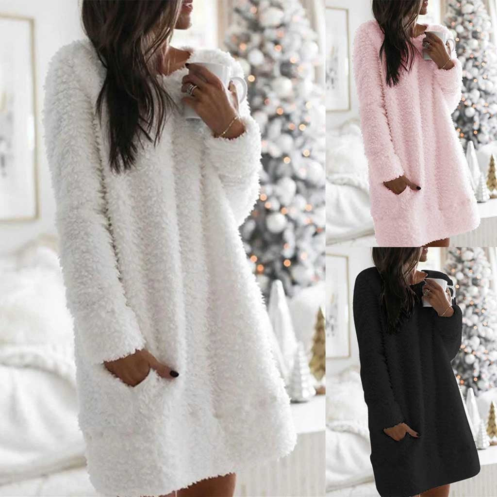 Plush straight pocket dress