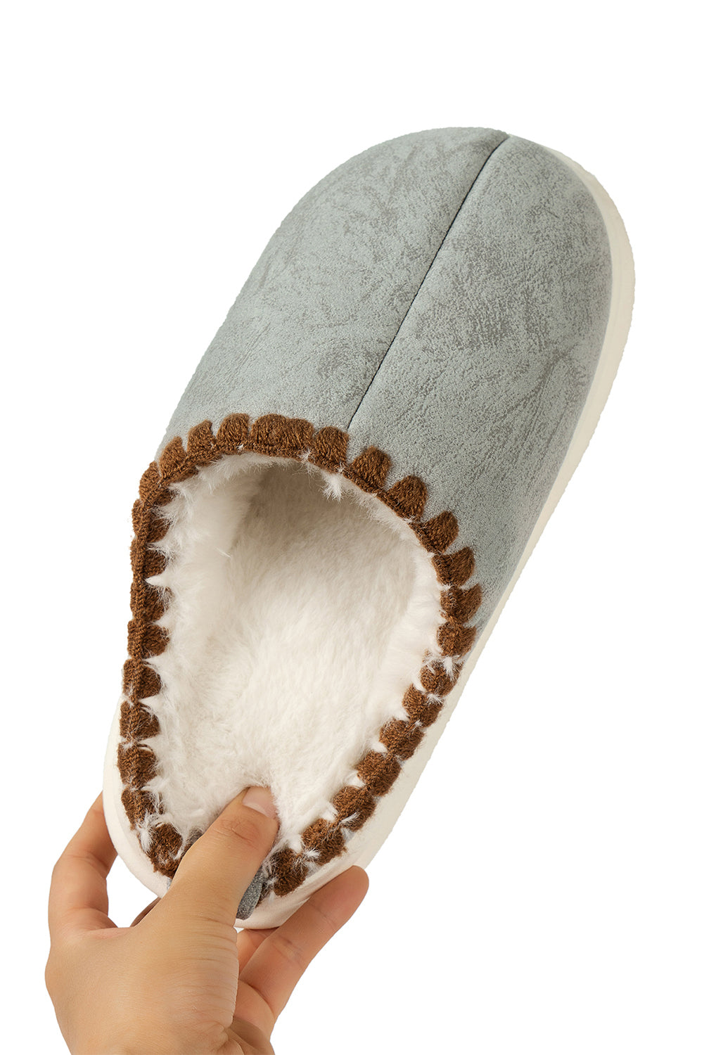 Beige Thick Sole Plush Lined Home Slippers