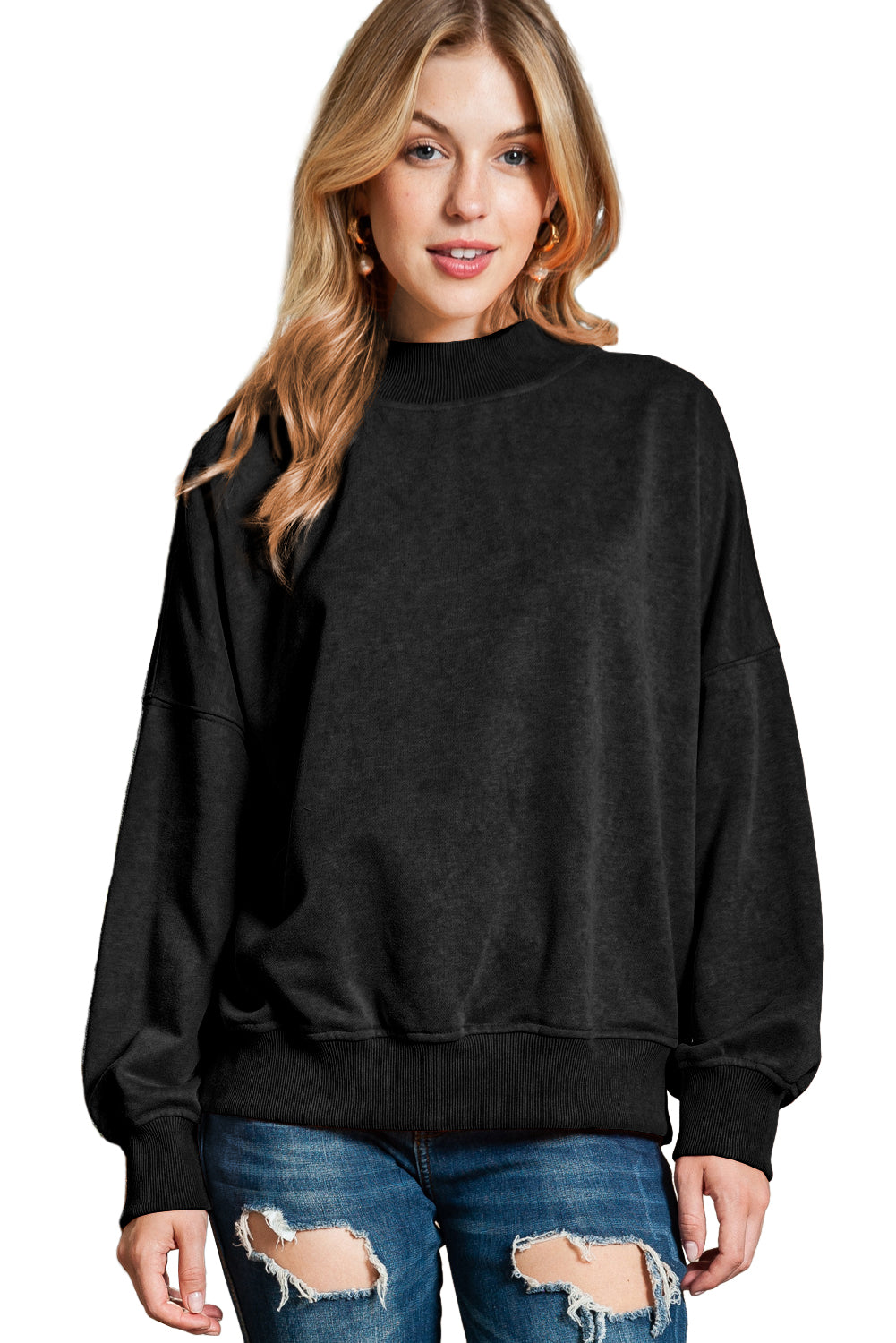 Brown Plain Drop Shoulder Crew Neck Pullover Sweatshirt