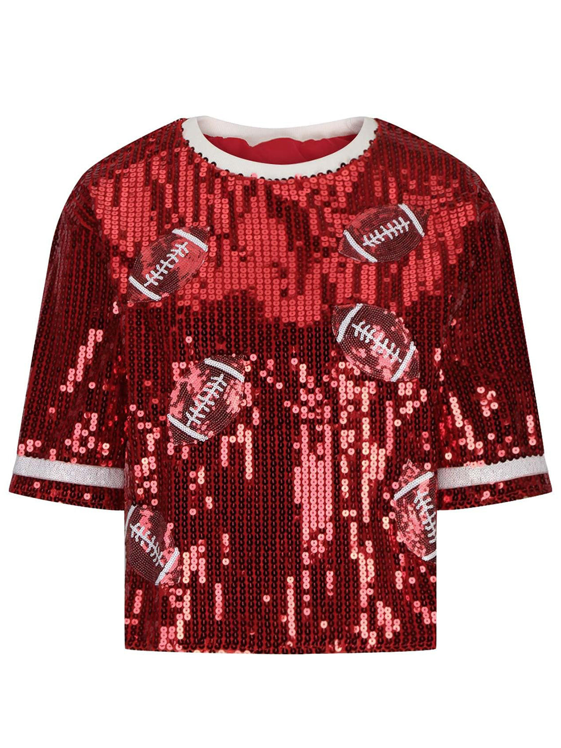 Sequin Football Round Neck Half Sleeve Top