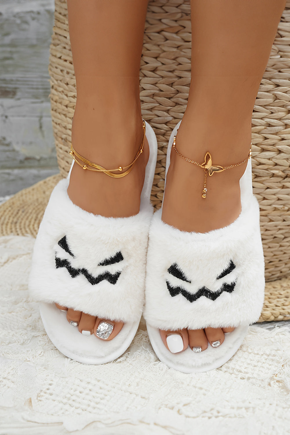 White Ghost Halloween Fluffy Slippers