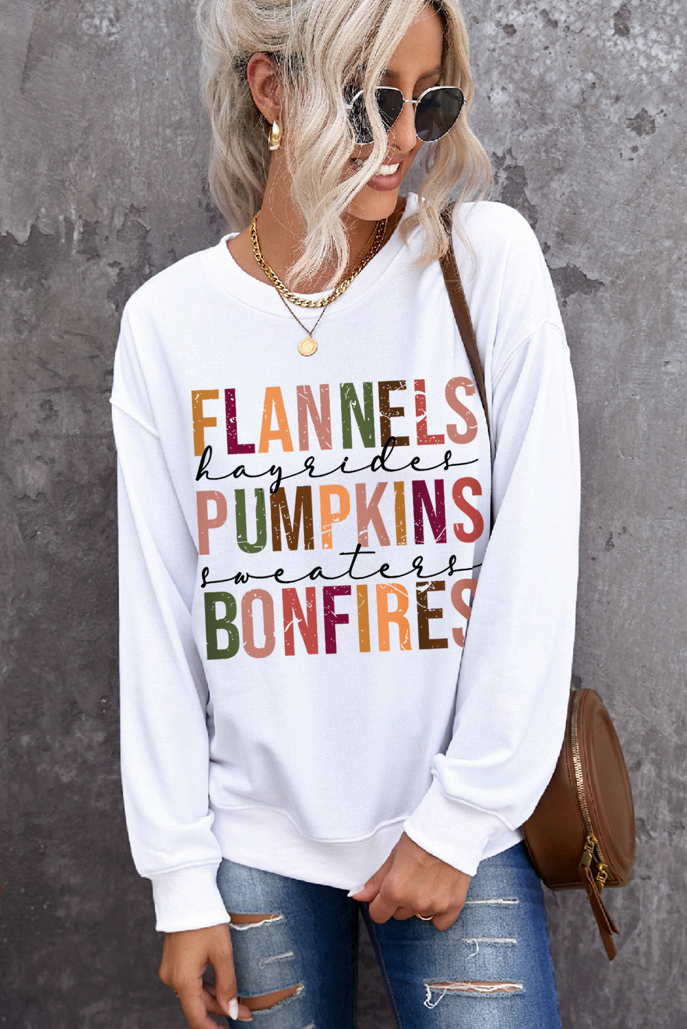 Beige FLANNELS PUMPKINS BONFIRES Graphic Drop Shoulder Sweatshirt