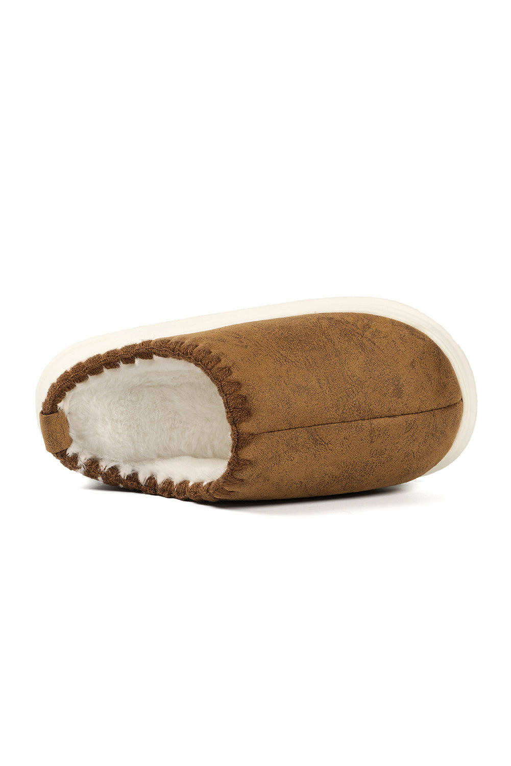 Beige Thick Sole Plush Lined Home Slippers