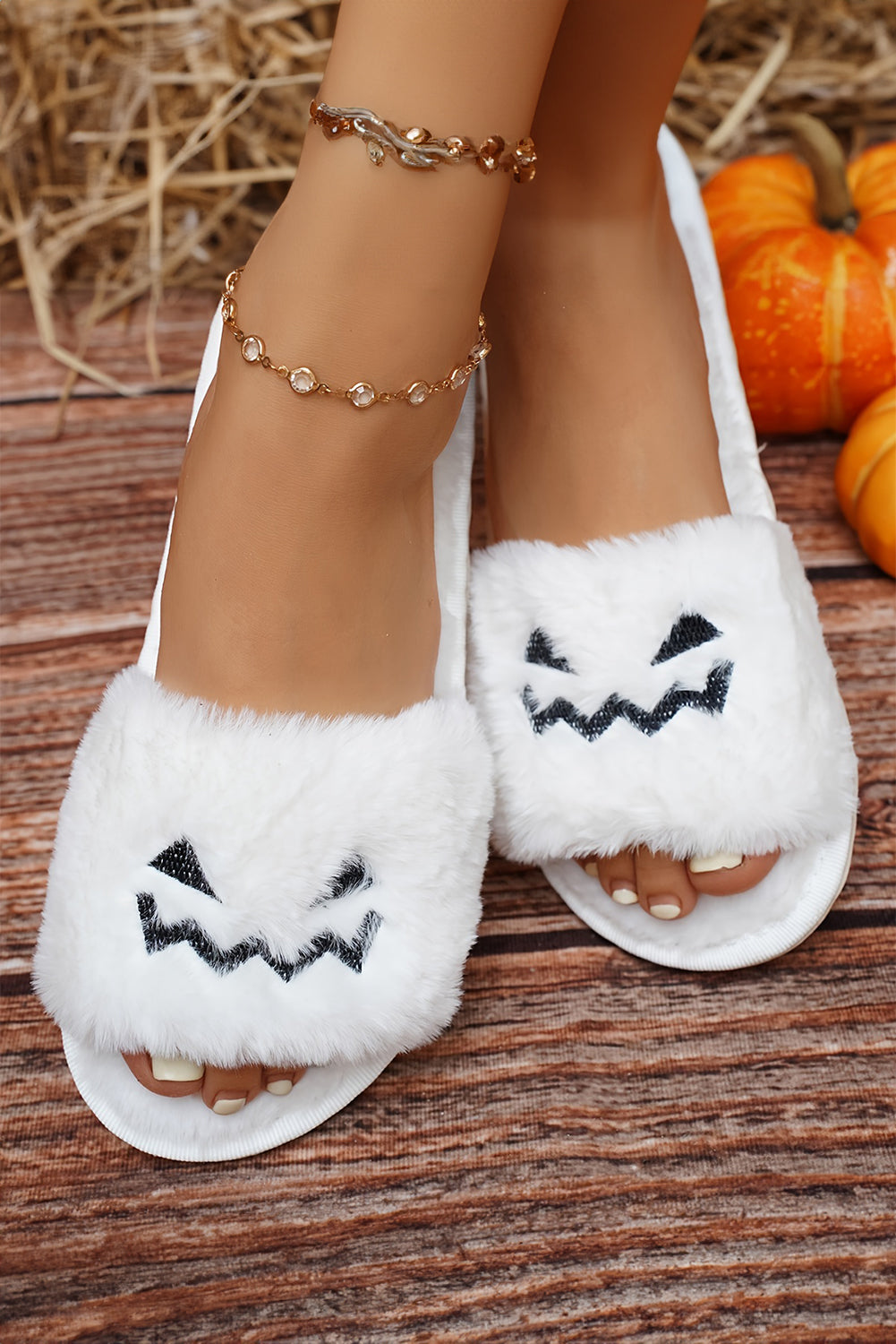 White Ghost Halloween Fluffy Slippers