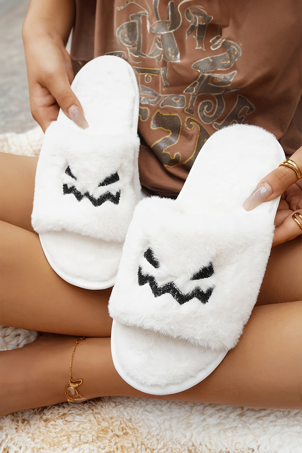 White Ghost Halloween Fluffy Slippers