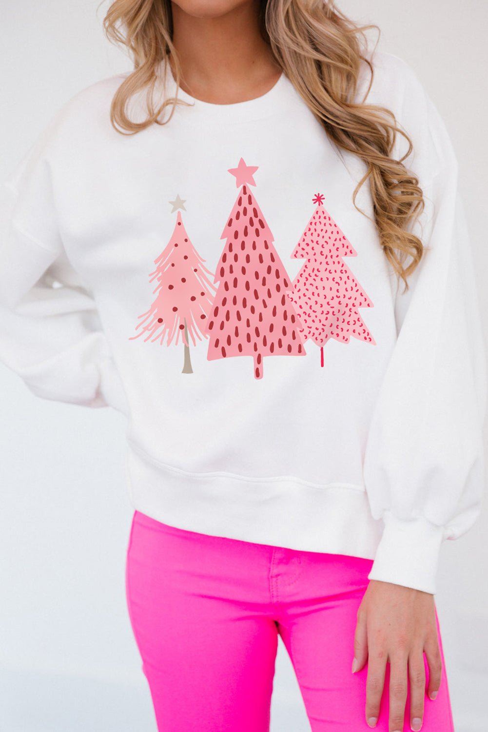 White Christmas Tree Dots Print Graphic Pullover Sweatshirt