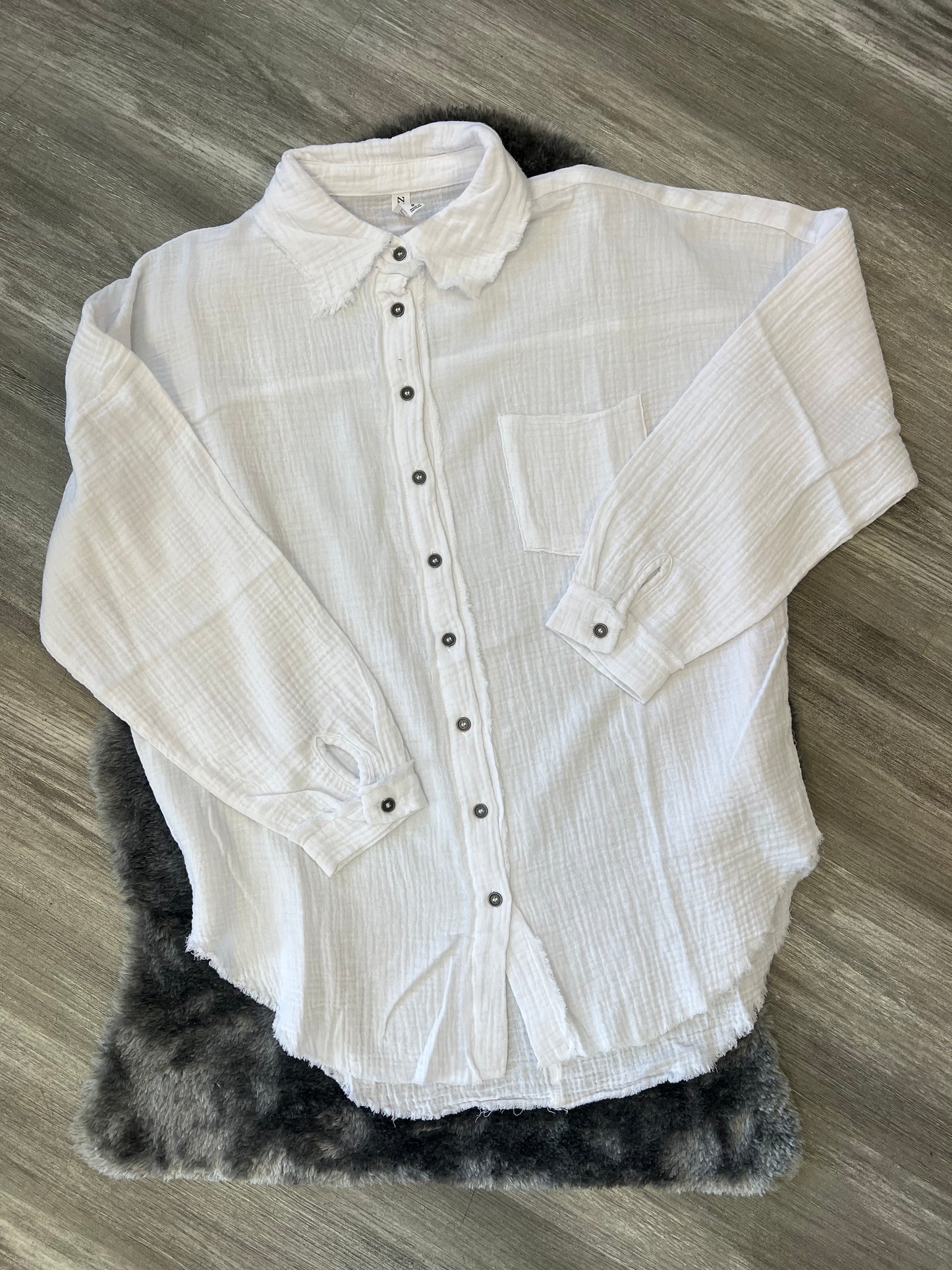 Zenana Distressed Light Weight Button Up