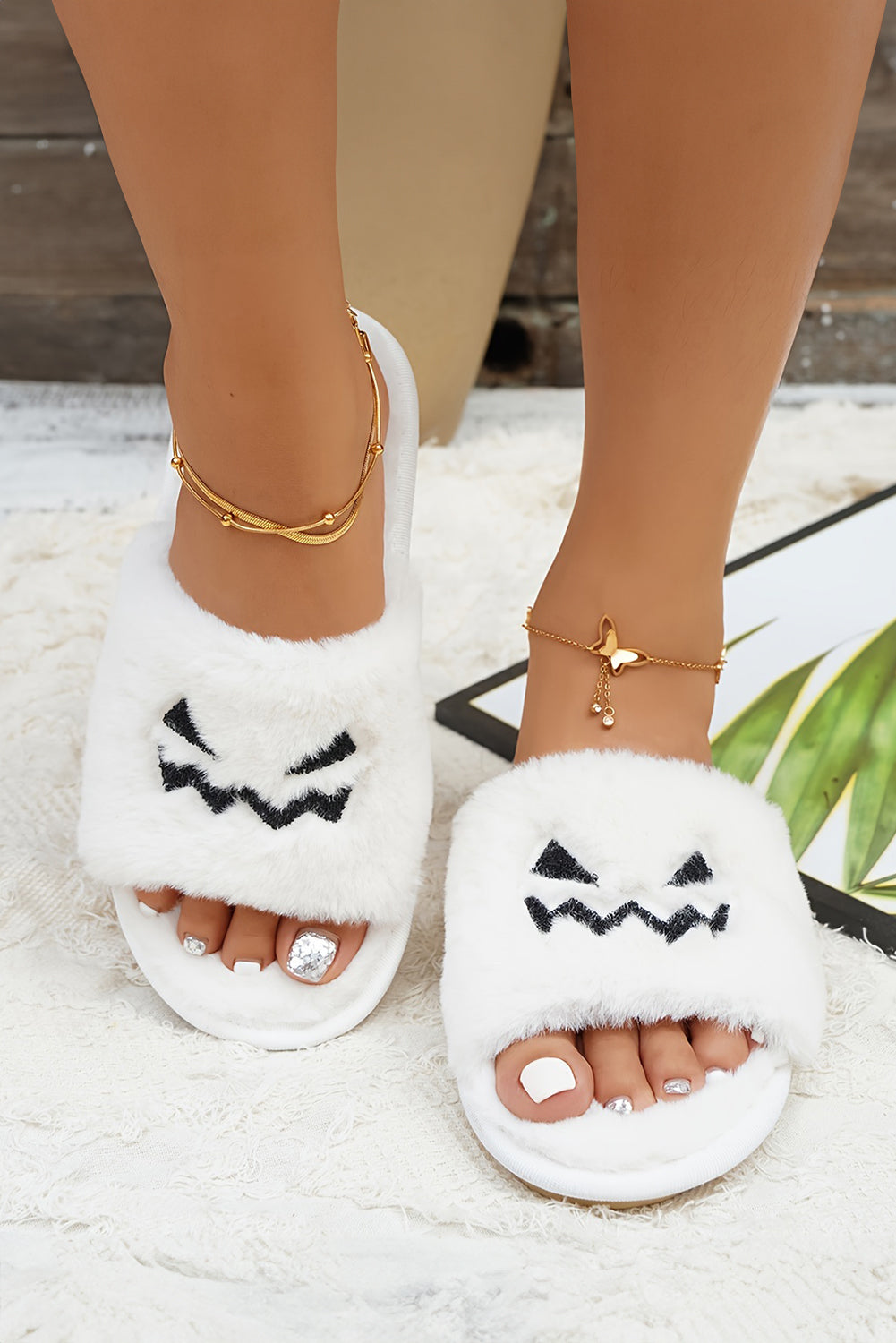 White Ghost Halloween Fluffy Slippers