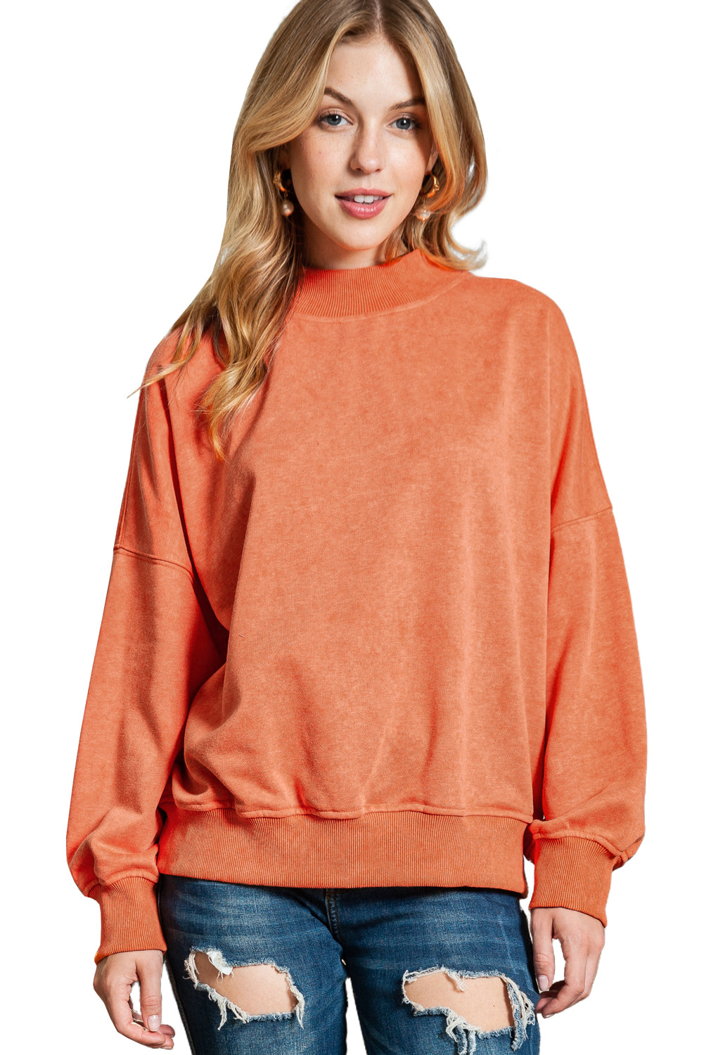 Brown Plain Drop Shoulder Crew Neck Pullover Sweatshirt