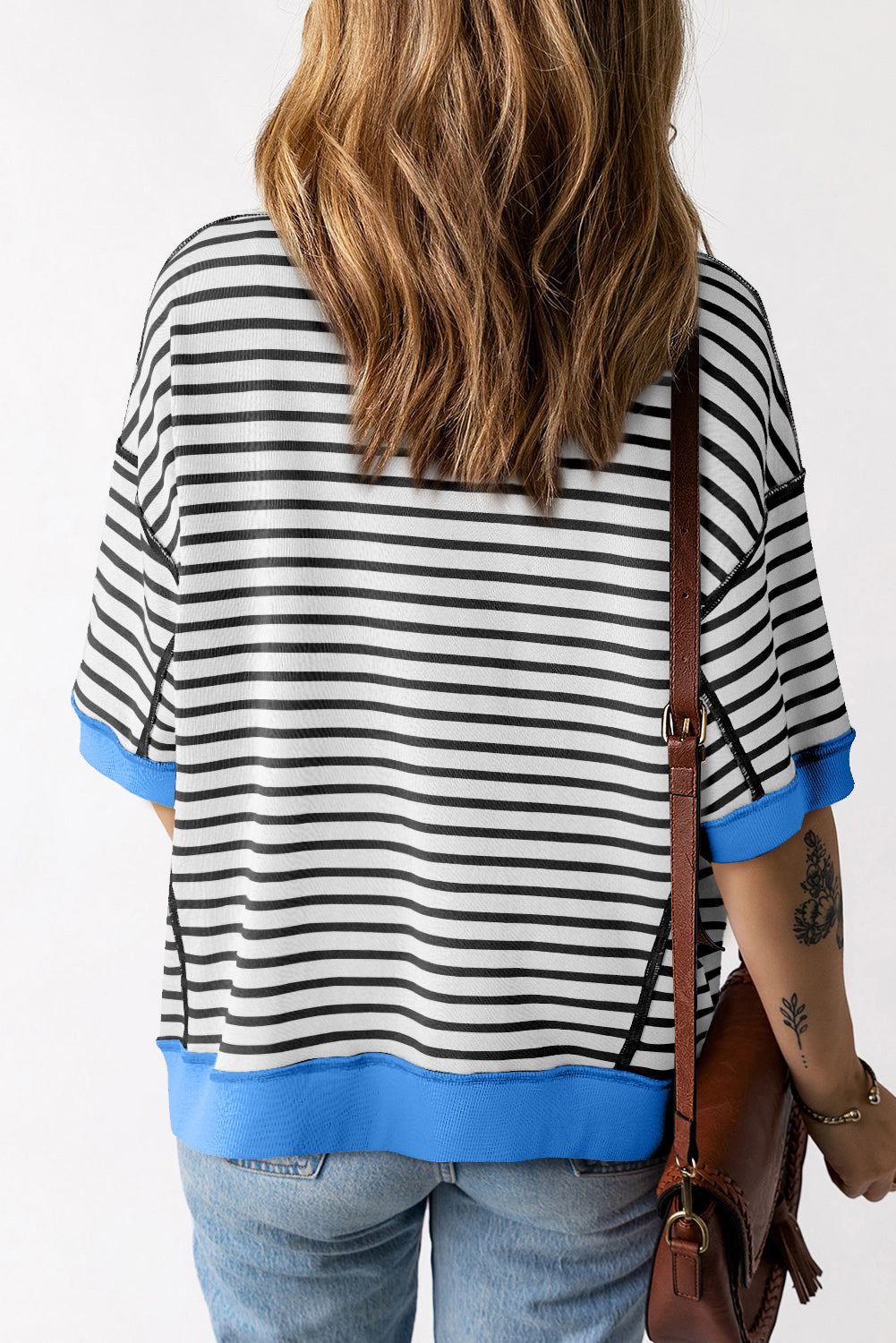 Pink Stripe Colorblock Drop Sleeve Loose Top