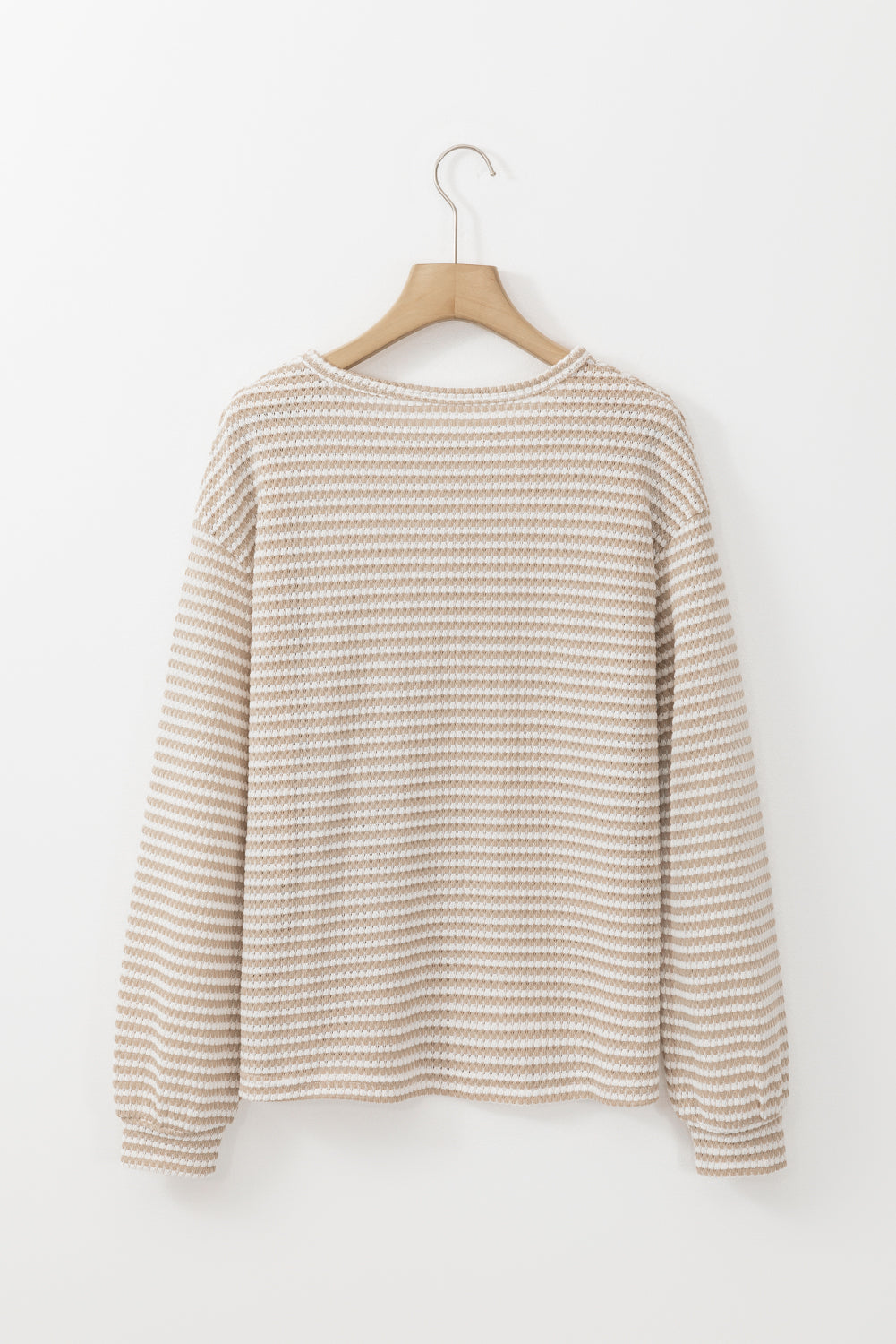 Rose Stripe Round Neck Drop Shoulder Long Sleeve Top