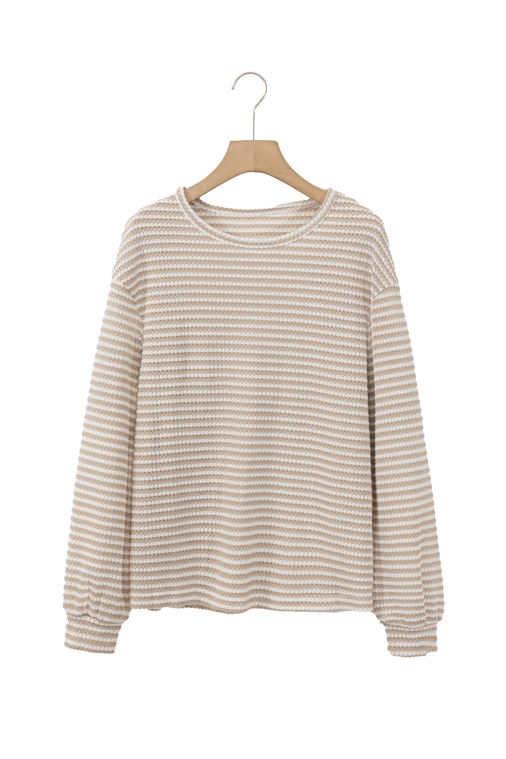 Rose Stripe Round Neck Drop Shoulder Long Sleeve Top