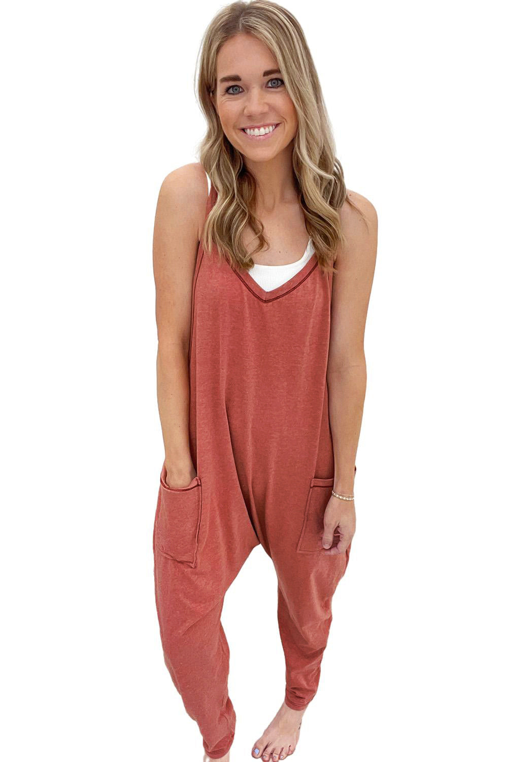 Apricot Solid Color Loose Fit Harem Jumpsuit