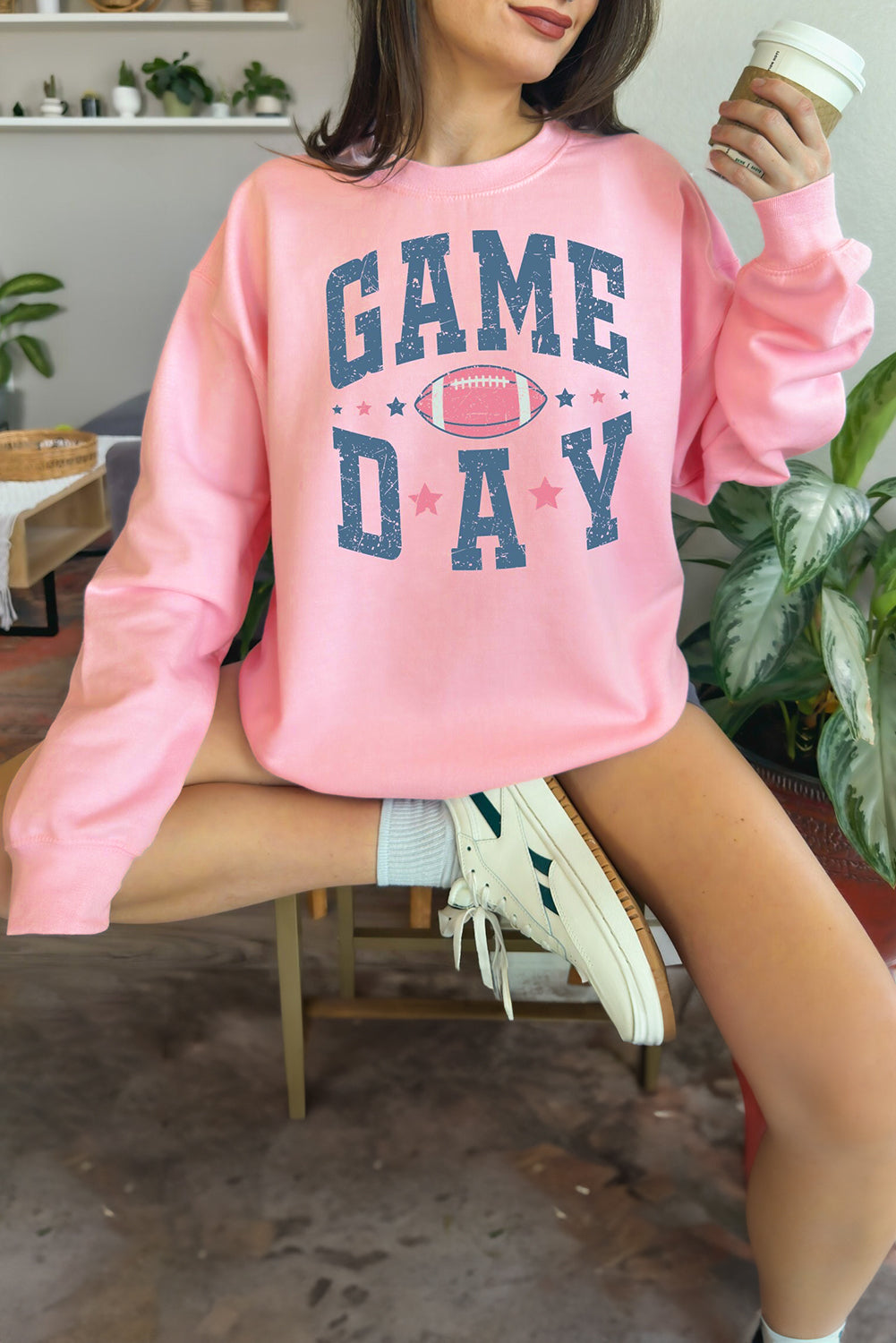 Pink Rugby GAME DAY Graphic Drop Shoulder Sweatshirt