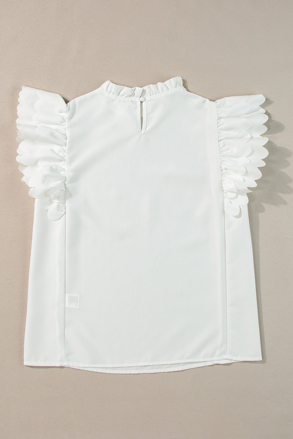 White Solid Color Scalloped Ruffle Sleeve Blouse