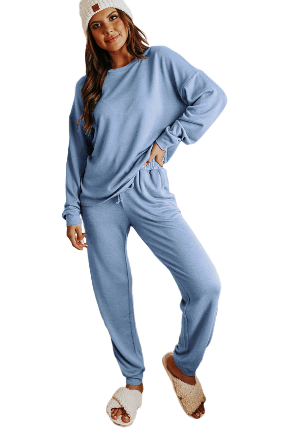 Beau Blue Long Sleeve Pullover & Jogger Pants Loungewear Set