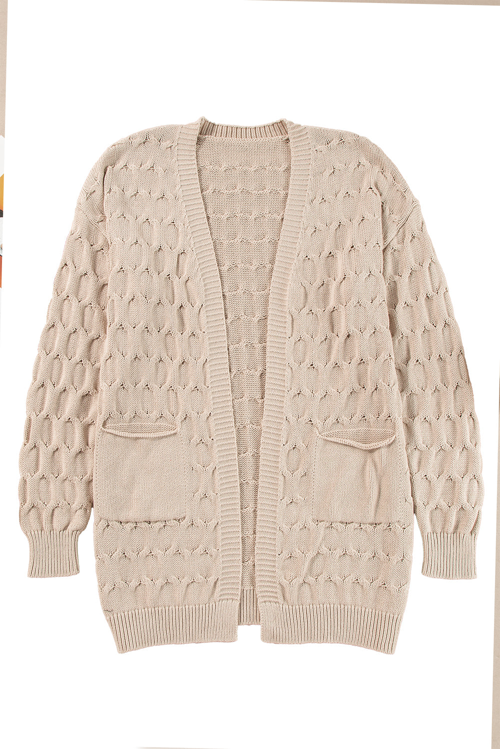 Jet Stream Eyelet Cable Knit Side Pockets Baggy Cardigan