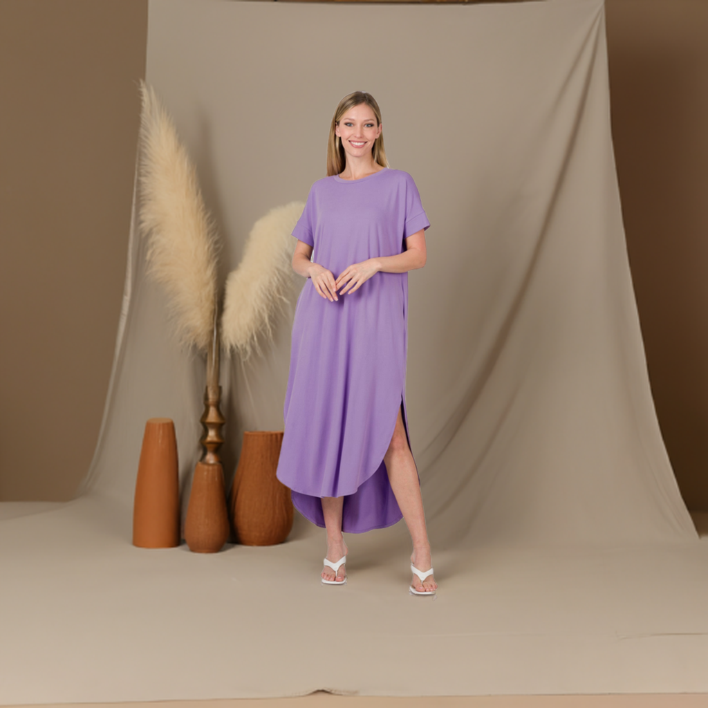 BRUSHED DTY SHORT SLEEVE MAXI DRESS