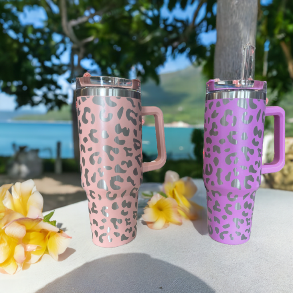 40oz insulated cup with handle leopard print