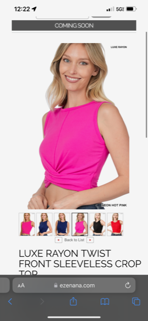 LUXE RAYON TWIST FRONT SLEEVELESS CROP TOP