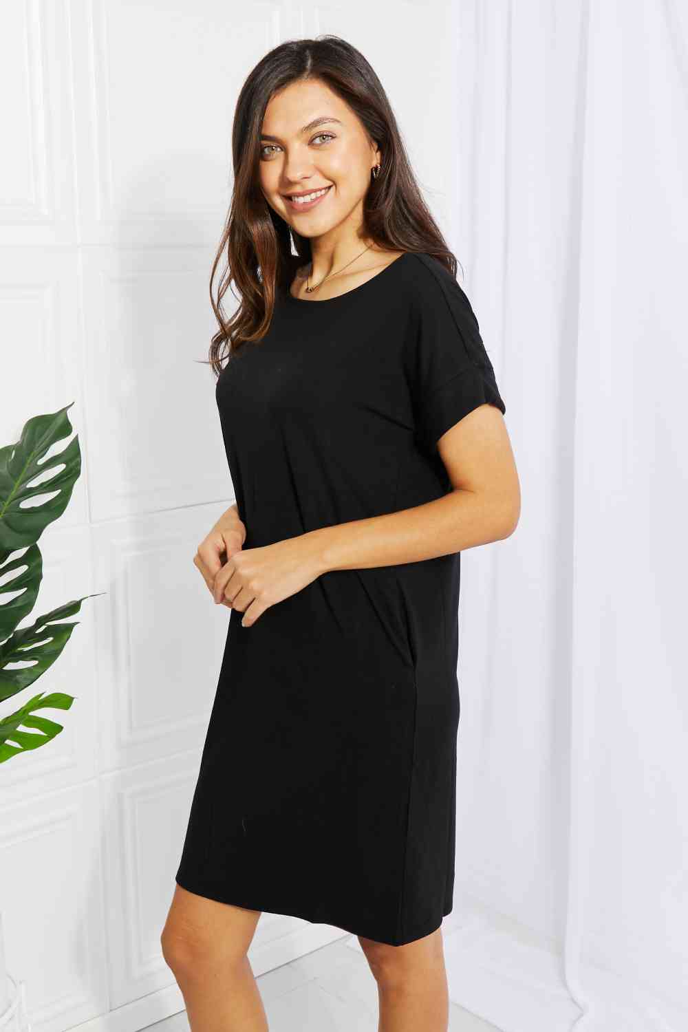 Zenana Chic in the City Full Size Rolled Short Sleeve Dress