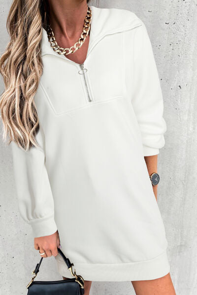 Half Zip Dropped Shoulder Mini Sweatshirt Dress