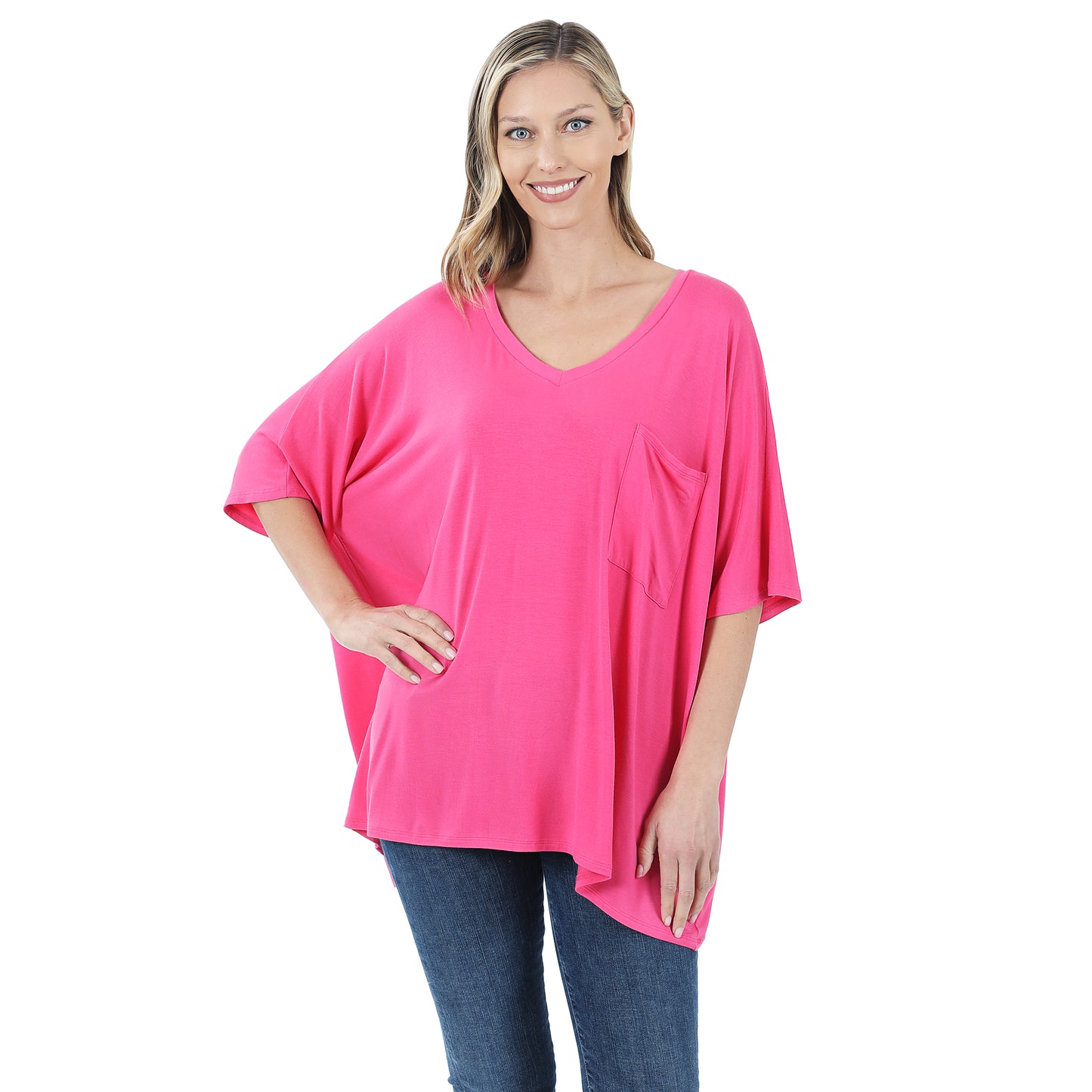 Lux Rayon Oversized V-Neck Font Pocket Top