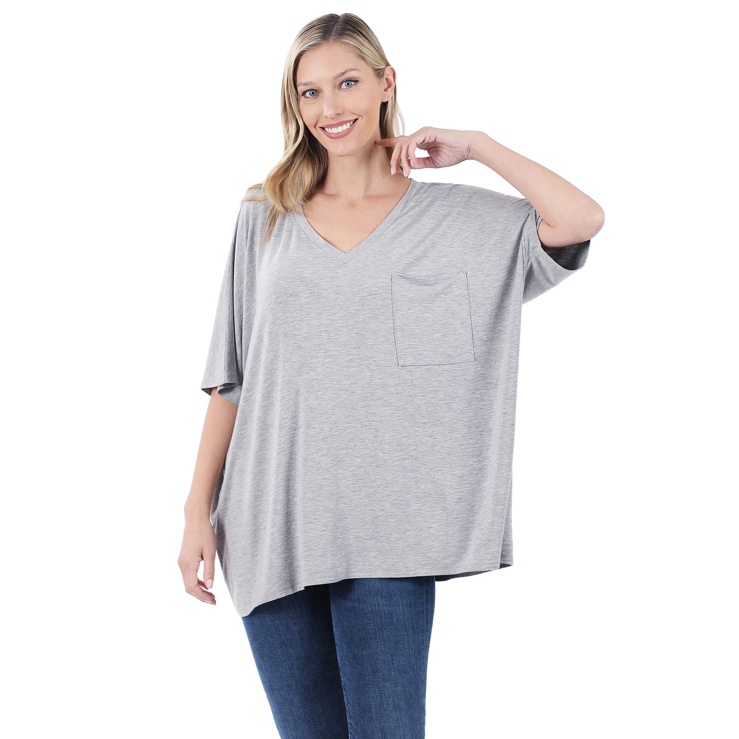 Lux Rayon Oversized V-Neck Font Pocket Top