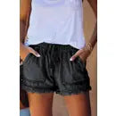 Casual Pocketed Frayed Denim Shorts  Black, 100%Cotton