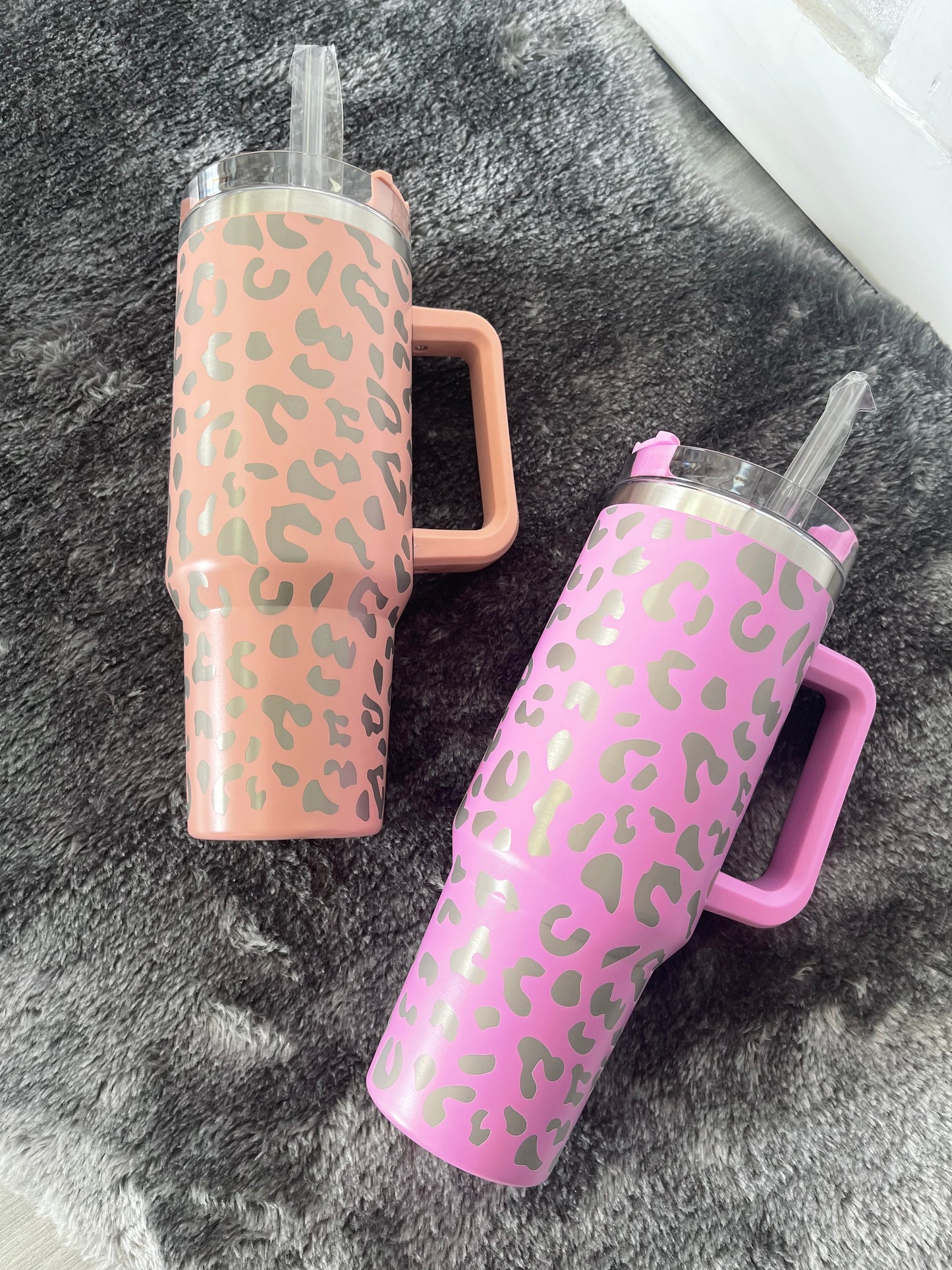 40oz insulated cup with handle leopard print