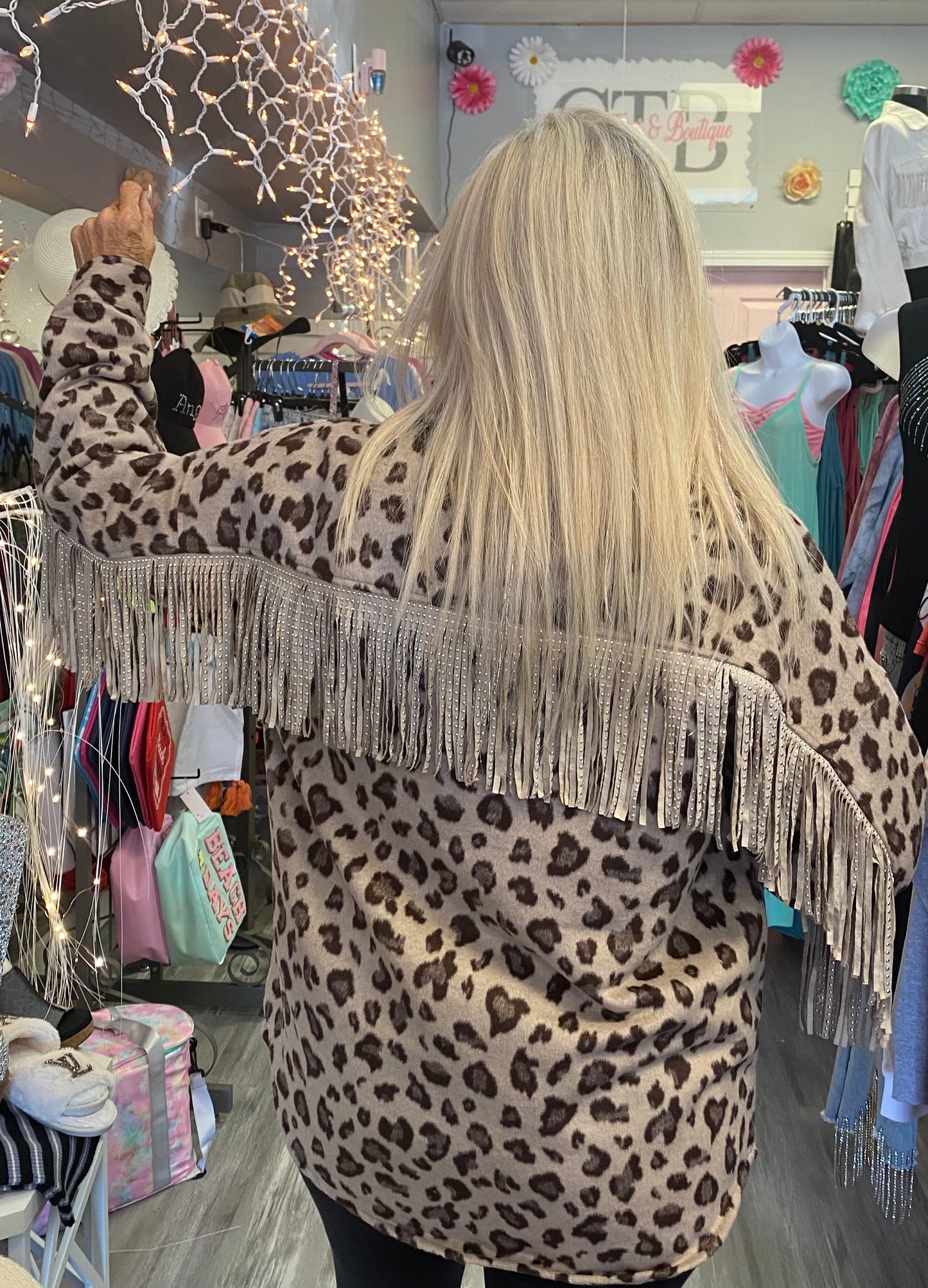 Shacket Blue B Leopard Fringe