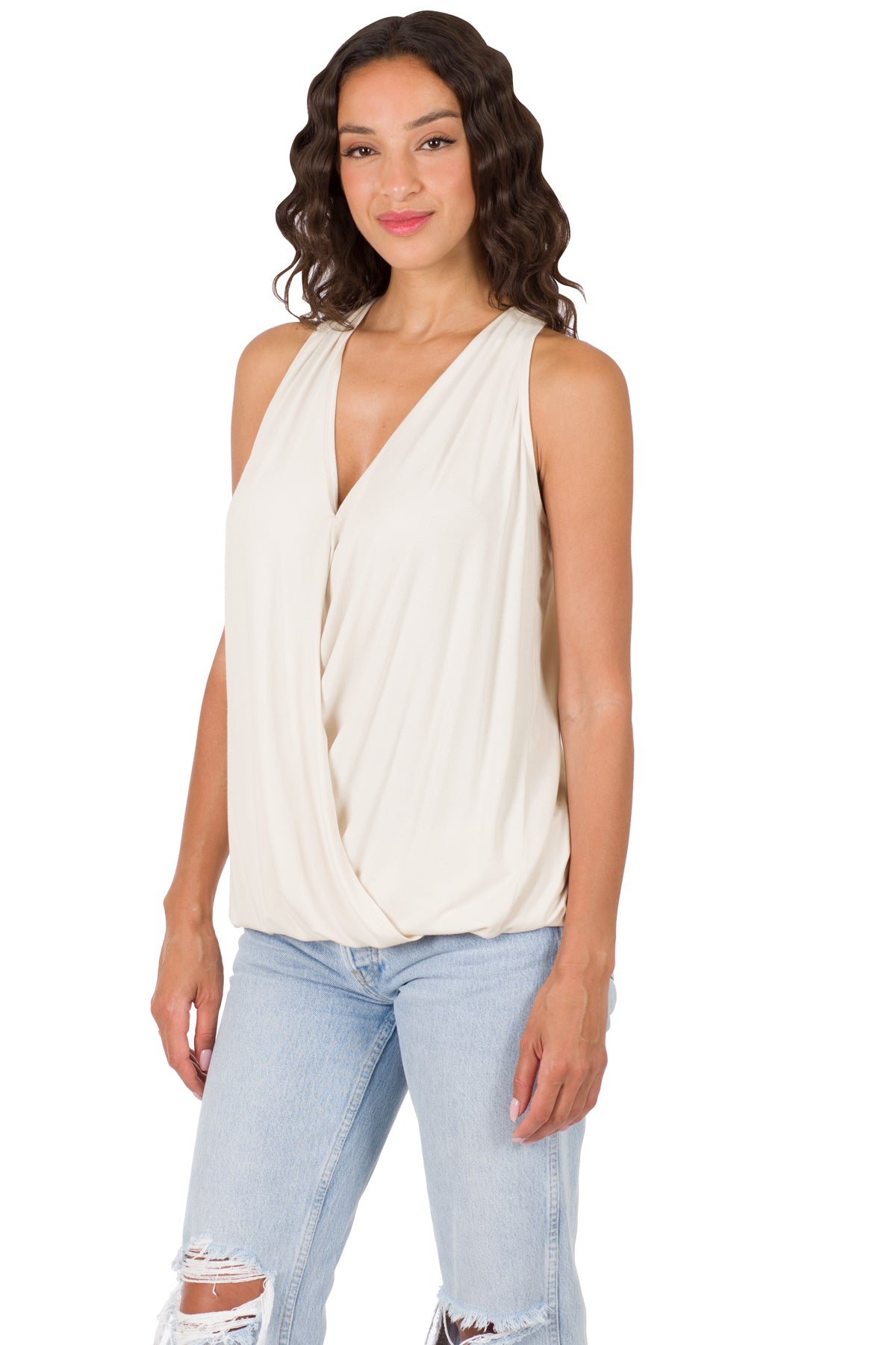 RAYON SPAN CREPE SURPLICE HALTER TOP