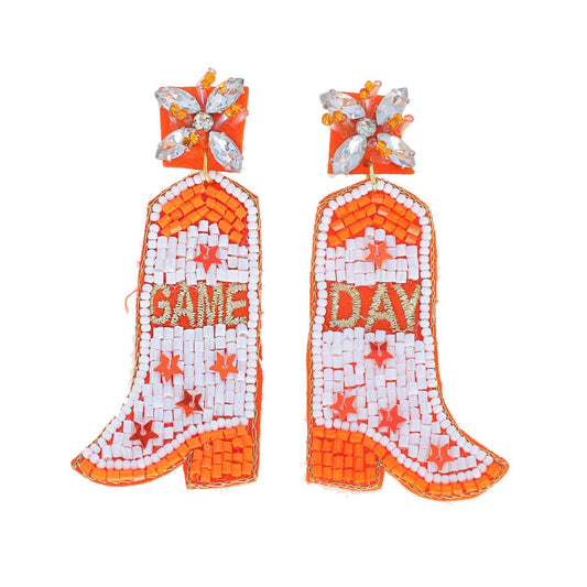 Jeweled & Beaded "Game Day" Cowboy Boots Dangle Earrings