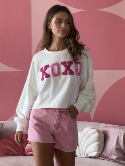 Graphic Round Neck Dropped Shoulder Sweatshirt