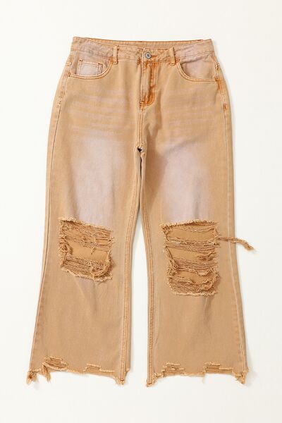 Distressed Raw Hem Jeans with Pockets